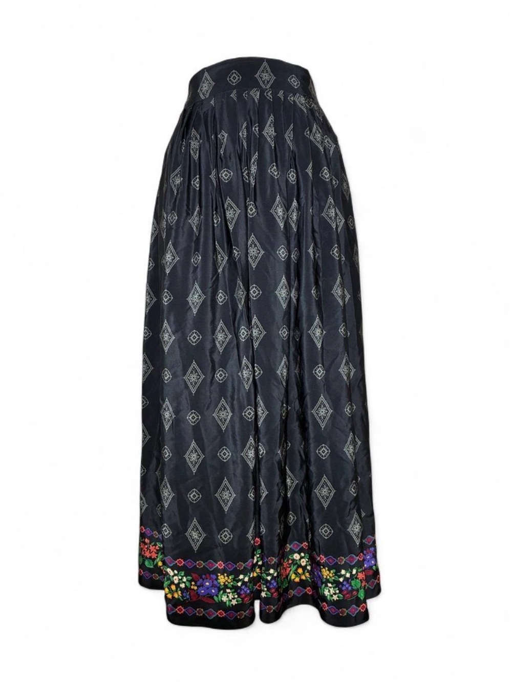Vintage Miss O by Oscar de la Renta Black Geometric Floral Boho 80s Midi Skirt - Picture 2 of 7